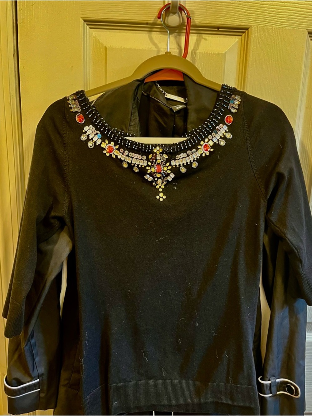 White House Black Market Black Embellished Crewneck Sweater